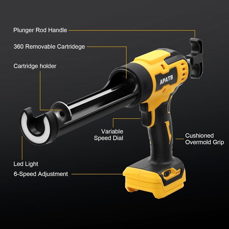 APATB Cordless Caulking Gun Compatible With DeWalt 20V Max Battery, No-Drip Caulking Gun with LED Light, Electric Caulking Gun, Filling and Sealing Tool for Windows, Doors, Floors and Walls (NO Battery) - Image 4